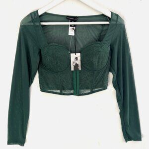 SINCERELY JULES Green Mesh & Lace Underwired Corset Cropped Top Size L NWT
